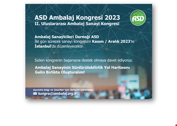 ASD Ambalaj Kongresi 2023 - II. Uluslararası Ambalaj Sanayi Kongresi (1. Duyuru)
